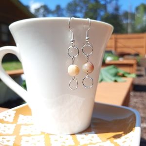 Amazonite Stone Circle Dangle Silver Earrings